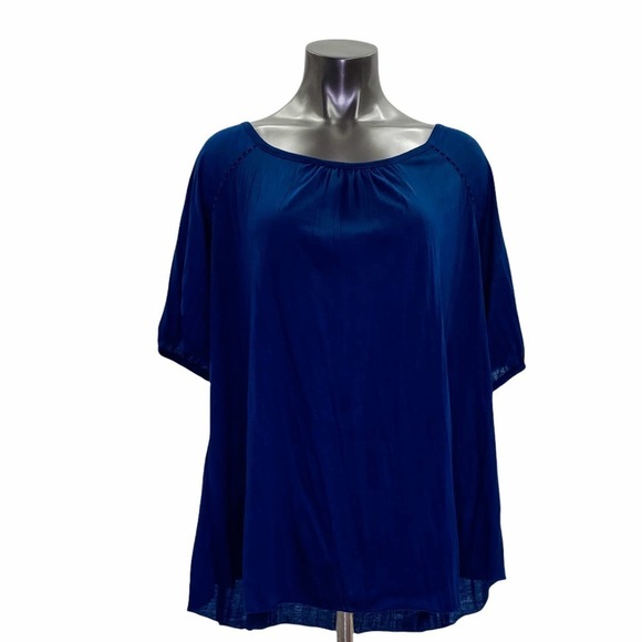 FRENCH Laundry Blue Crochet Lace Short Sleeve Top - Picture 1 of 12